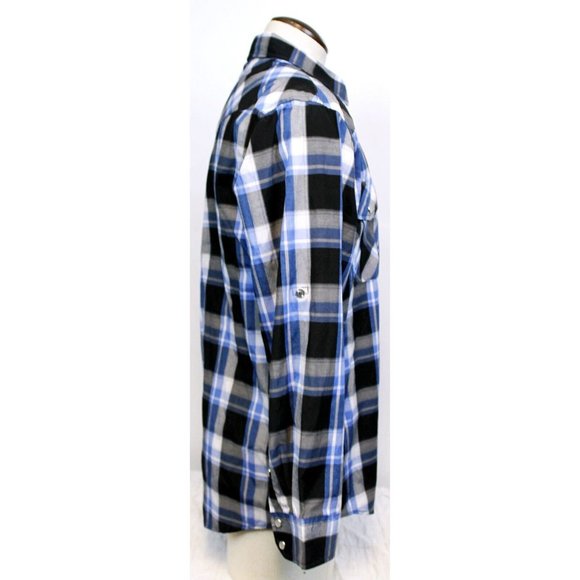 Coevals Club Men Sz L Plaid Western Shirt Pearl Snap Button Blue Black White - Picture 5 of 11